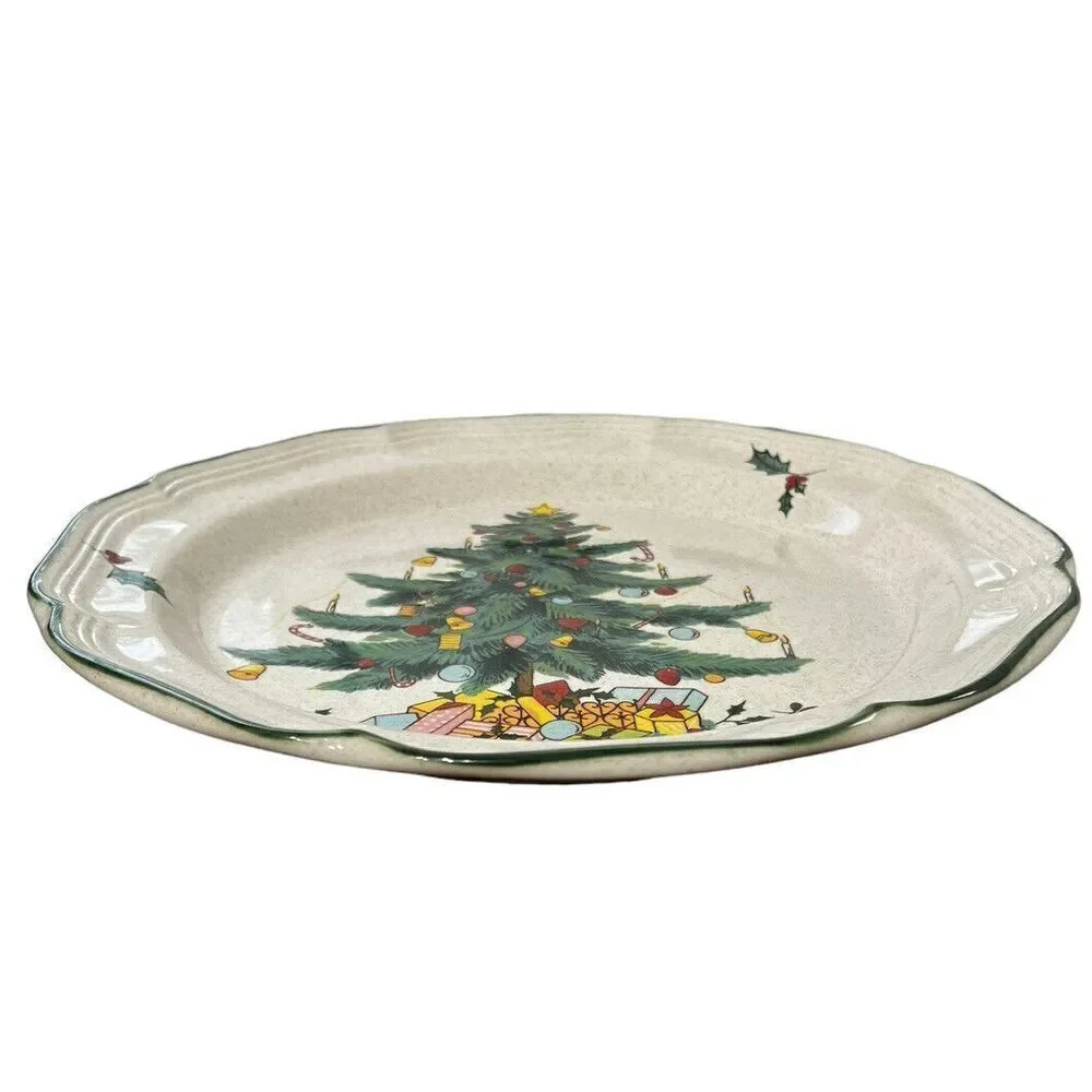 Mikasa Christmas Festive Season EB451 12” Rimmed Serving Tray Platter Chop Plate